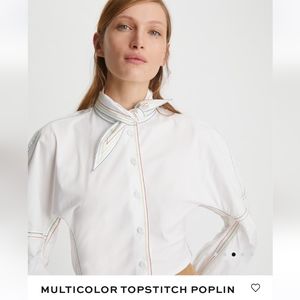TORY BURCH Multicolor Topstitch Poplin Bow Blouse NWOT